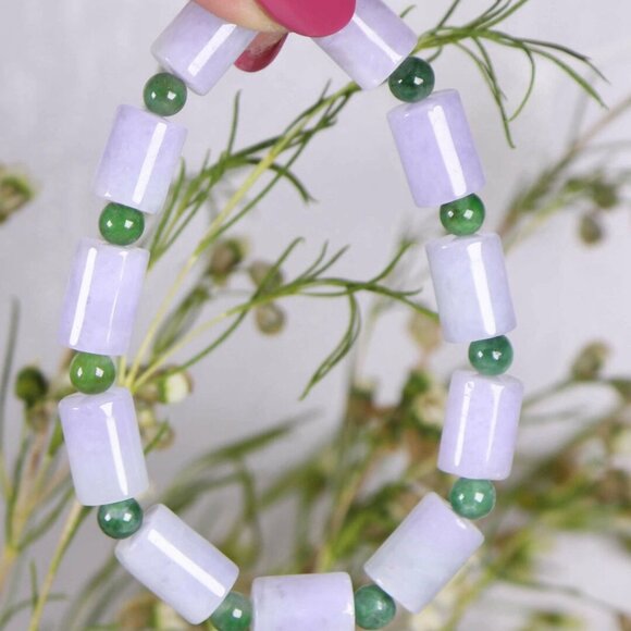 Certified Lavender&Green 100% Natural A jadeite 14*8.5mm Bead Bracelet - Picture 7 of 12